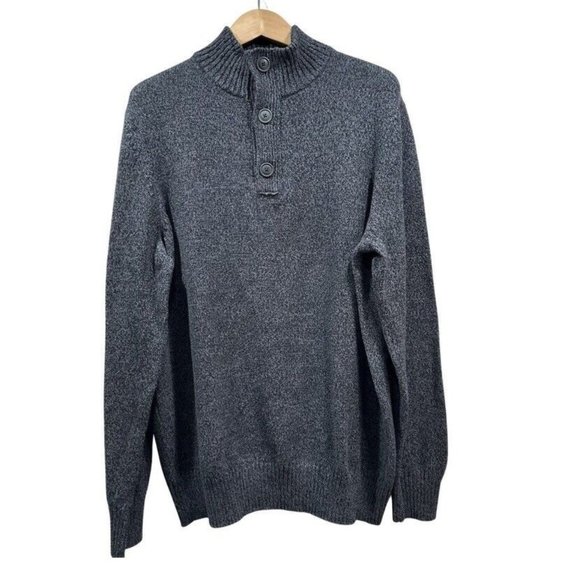 NWT URBAN PIPELINE Mens Heathered Black Gray Mock Neck Sweater Button Zip XL - Picture 1 of 12